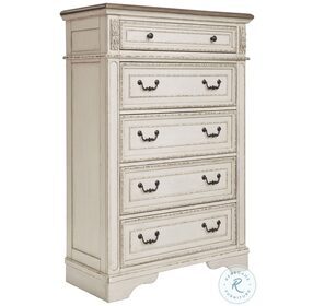 Realyn Chipped White 5 Drawer Chest