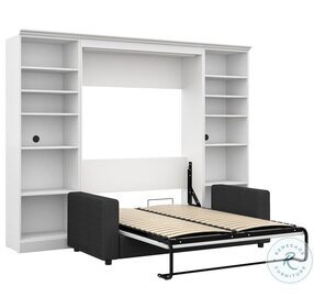 Versatile White 109" Full Sofa Murphy Bed With Two Storage Units