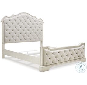 Arlendyne Antiqued White Painted King Upholstered Panel Bed