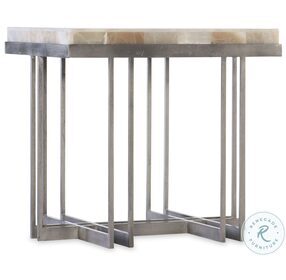 Mona White Onyx And Pewter Metal End Table