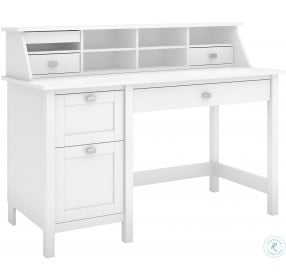 Broadview Pure White Computer Desk with 2 Drawer Pedestal and Organizer