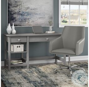 Broadview Modern Grey 54" Computer Desk with Shelves and Mid Back Box Chair