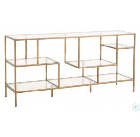 District Brass And Clear Beakman Low Bookcase