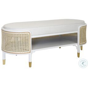 Beale Matte White And Natural Cane Oval Bench