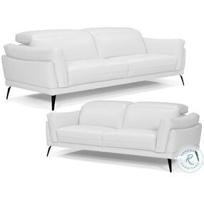 Casino White Leather Living Room Set with Adjustable Headrest