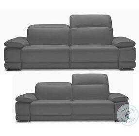 Escape Dark Gray Leather Power Reclining Living Room Set with Adjustable Headrest