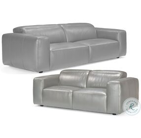 Jacklyn Gray Leather Living Room Set with Adjustable Headrest
