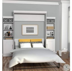 Edge White Queen Wall Bed with Two 21" Storage Units And Doors