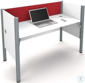Pro-Biz 43" White Simple Workstation with Red Tack Board