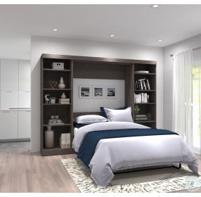 Pur Bark Grey 109" Full Murphy Bed with 2 Shelving Units