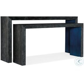 Halen Black Wood And Blue Painted Nesting Sofa Tables