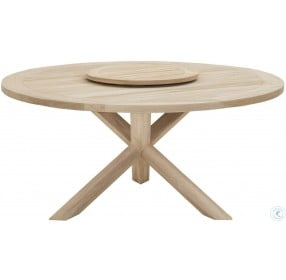 Boca Gray Teak 63" Round Outdoor Dining Table with Lazy Susan
