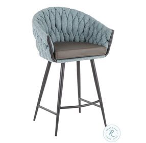 Braided Matisse Black Metal With Grey Faux Leather And Blue Fabric Counter Height Stool