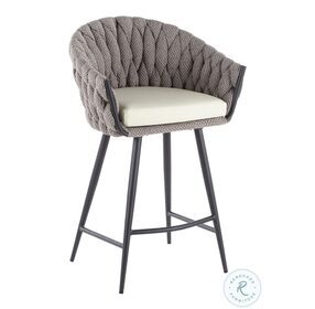 Braided Matisse Black Metal With Cream Faux Leather And Grey Fabric Counter Height Stool