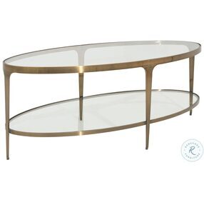 Brando Antique Brass Two Tier Glass Top Oval Coffee Table