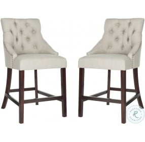 Eleni Light Gray And Espresso Leg Tufted Wing Back Counter Height Stool Set Of 2