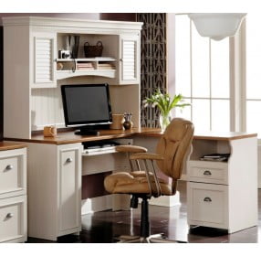 Fairview Antique White L Desk With Hutch
