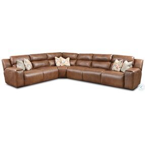 After Party Cognac Leather Modular Reclining Large Sectional with Power Headrest