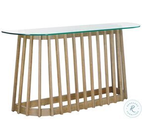Catalina Distressed Light Wood Round Glass Top Slatted Console Table