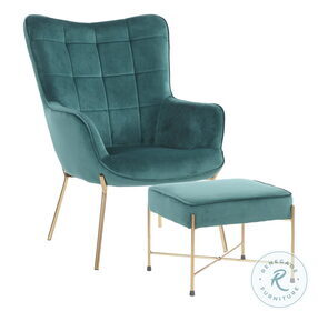 Izzy Green Velvet Lounge Chair And Ottoman Set