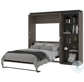 Orion Bark Gray And Graphite 88" Full Murphy Bed With Shelving Unit