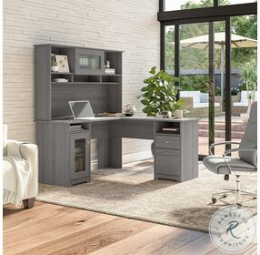 Cabot Modern Gray 60" L Shaped Computer Home Office Set with Hutch