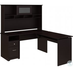 Cabot Espresso Oak Rectangular Sit To Stand Desk with Hutch