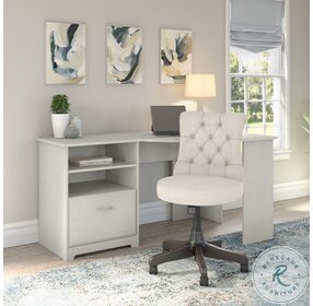 Cabot Linen White Oak 60" Corner Desk with Mid Back Tufted Office Chair