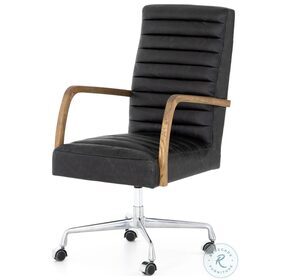 Bryson Smoke Channeled Leather Desk Chair