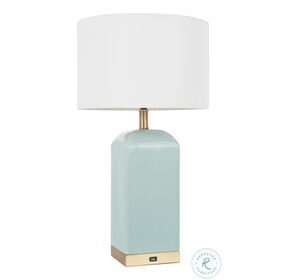 Carmen Green Ceramic With White Shade And Antique Brass Accent Table Lamp