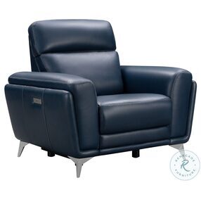 Cameron Marco Navy Blue Leather Match Power Recliner with Power Headrest