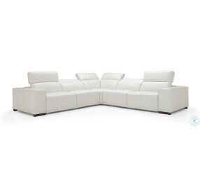Camilla White Leather Power Reclining Sectional with Adjustable Headrest