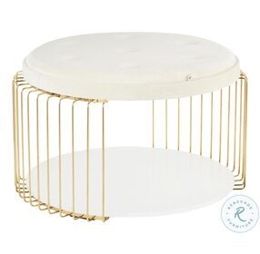 Canary White Velvet And Gold Metal Coffee Table