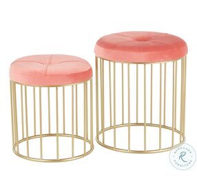 Canary Gold Metal And Pink Velvet Nesting Ottoman Set