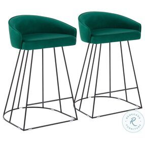 Canary Green Velvet And Black Steel Upholstered Counter Height Stool Set of 2