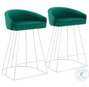 Canary Green Velvet And Silver Steel Upholstered Counter Height Stool Set of 2