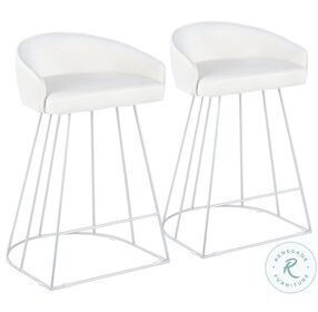 Canary White Velvet And Silver Steel Upholstered Counter Height Stool Set of 2