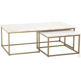 Carrera White Marble And Brushed Gold Nesting Coffee Table