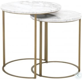 Carrera White Marble And Brushed Gold Nesting Accent Table