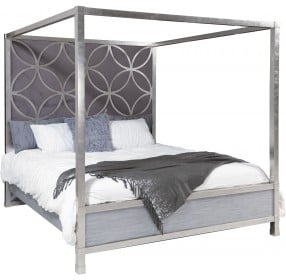 City Chic Quatrefoil Queen Upholstered Canopy Bed