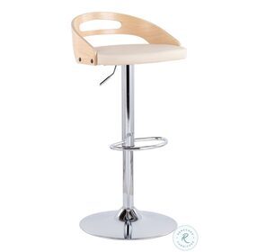 Cassis Cream PU And Chrome With Natural Wood Adjustable Swivel Bar Stool