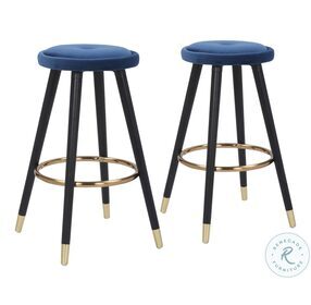 Cavalier Black Wood And Blue Velvet With Gold Accent Counter Height Stool Set Of 2