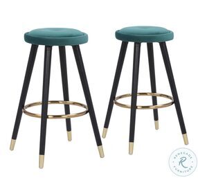 Cavalier Black Wood And Green Velvet With Gold Accent Counter Height Stool Set Of 2