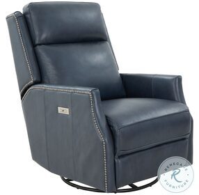 Cavill Barone Navy Blue Leather Swivel Glider Power Recliner with Power Headrest