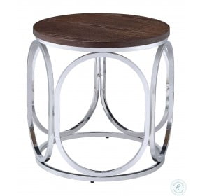 Jayme Brown And Chrome Round End Table