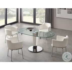 Enzo Clear And Silver Extendable Dining Room Set