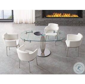 Tasso Clear And Silver Extendable Dining Room Set