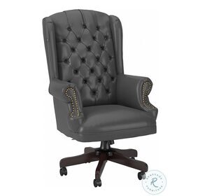 Yorkshire Dark Gray Leather Wingback Executive Adjustable Swivel Office Chair