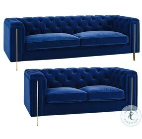 Charlene Sapphire Blue Velvet Living Room Set