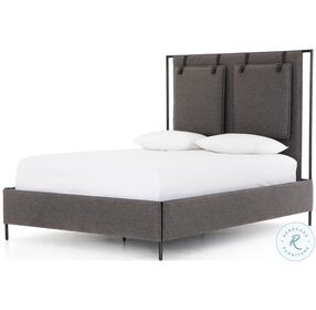 Leigh San Remo Ash Fabric Queen Upholstered Panel Metal Bed